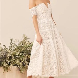 White Lace Off-The-Shoulder Midi Dress